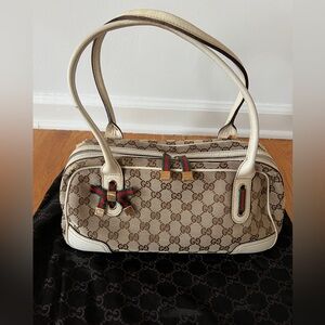 Gucci GG Canvas Princy Shoulder Bag Red Green bow White Beige with dust bag